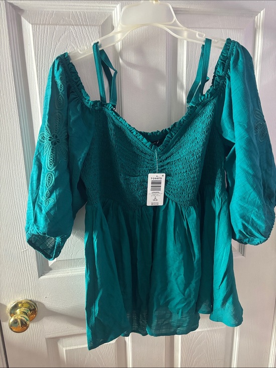 torrid Tops - Torrid Teal Smocked Peasant Blouse - Teal